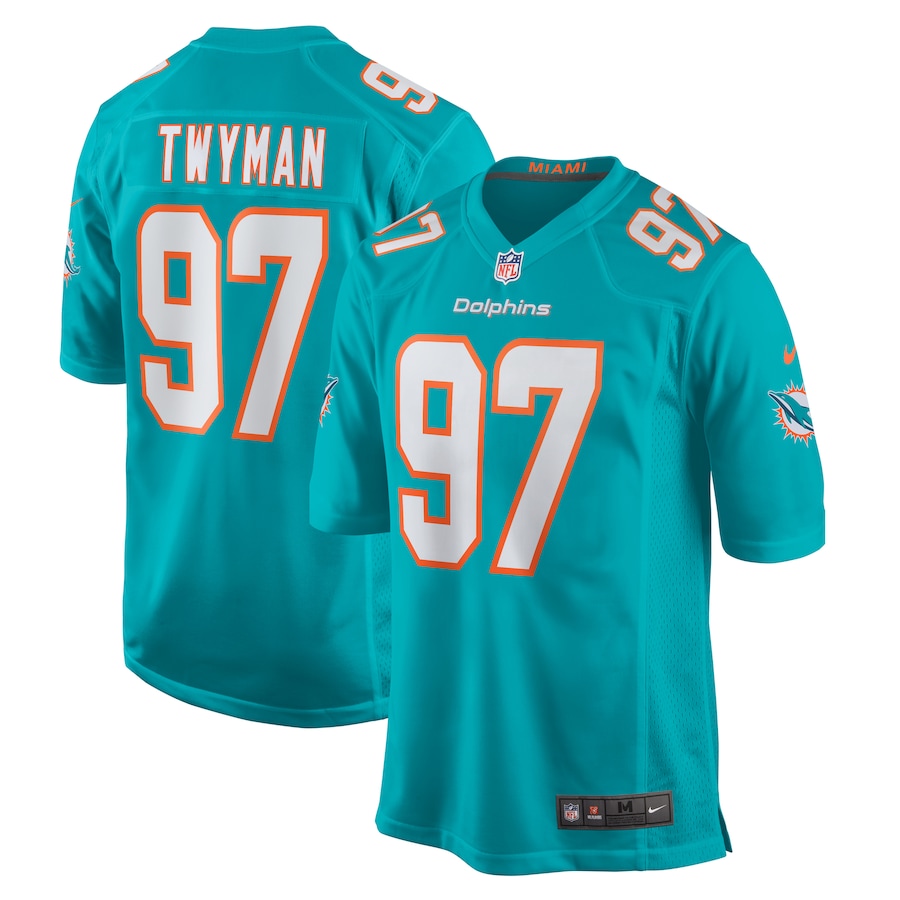 Men's Miami Dolphins Jaylen Twyman Nike Aqua Home Game Player Jersey - Puhuasuan