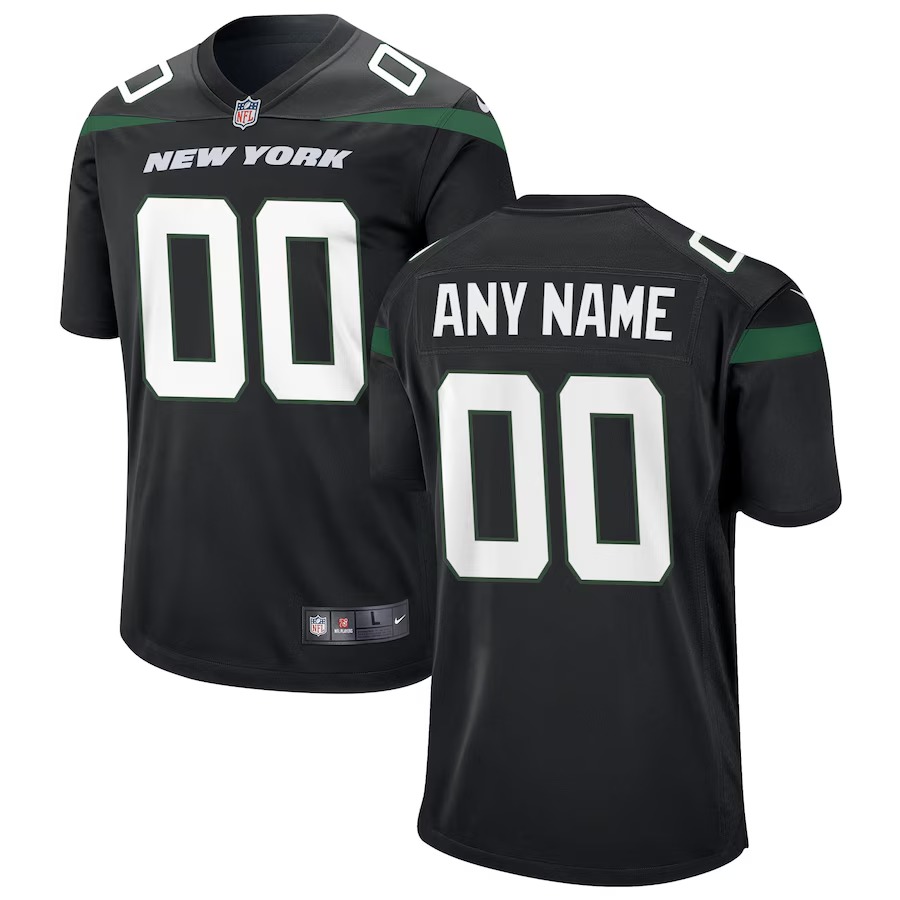Men's New York Jets Nike Stealth Black Alternate Custom Game Jersey - Puhuasuan