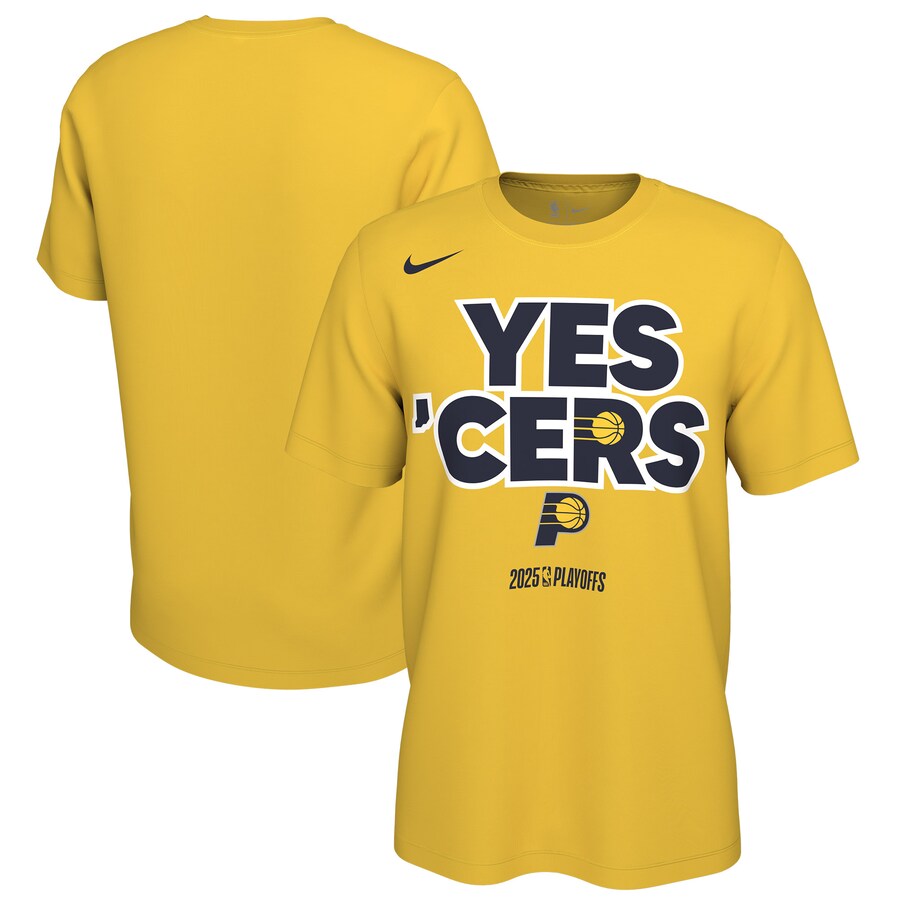 Unisex Indiana Pacers Nike Gold 2025 NBA Playoffs On-Court Mantra T-Shirt - Puhuasuan