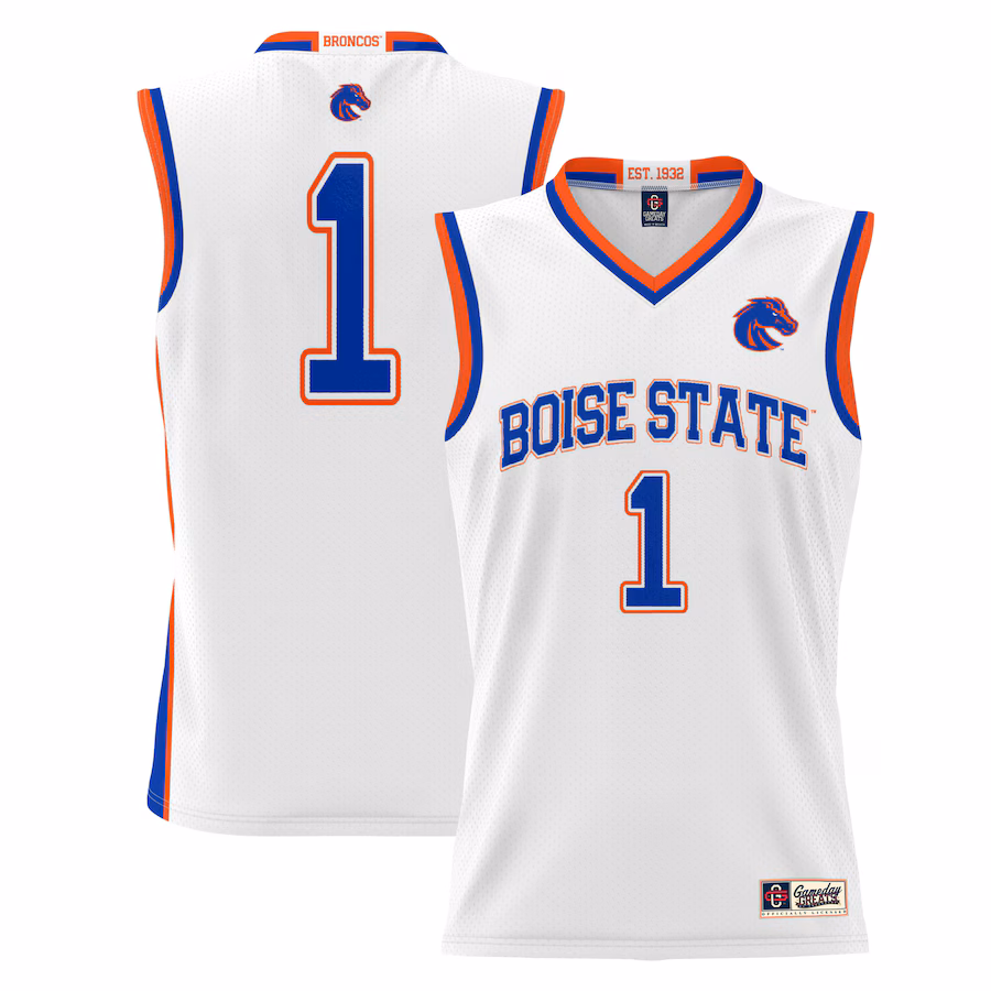 #1 Boise State Broncos GameDay Greats Youth Lightweight Basketball Jersey - White - Puhuasuan