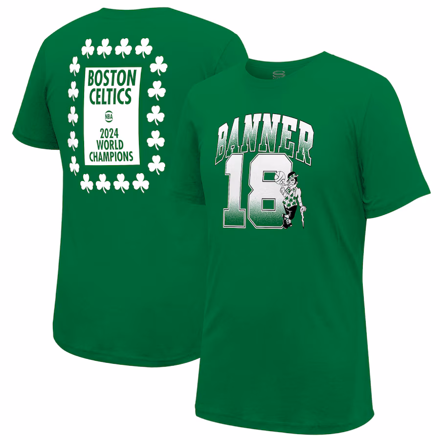 Men's Boston Celtics Stadium Essentials Kelly Green 18-Time NBA Finals Champions Banner 18 Play T-Shirt - Puhuasuan