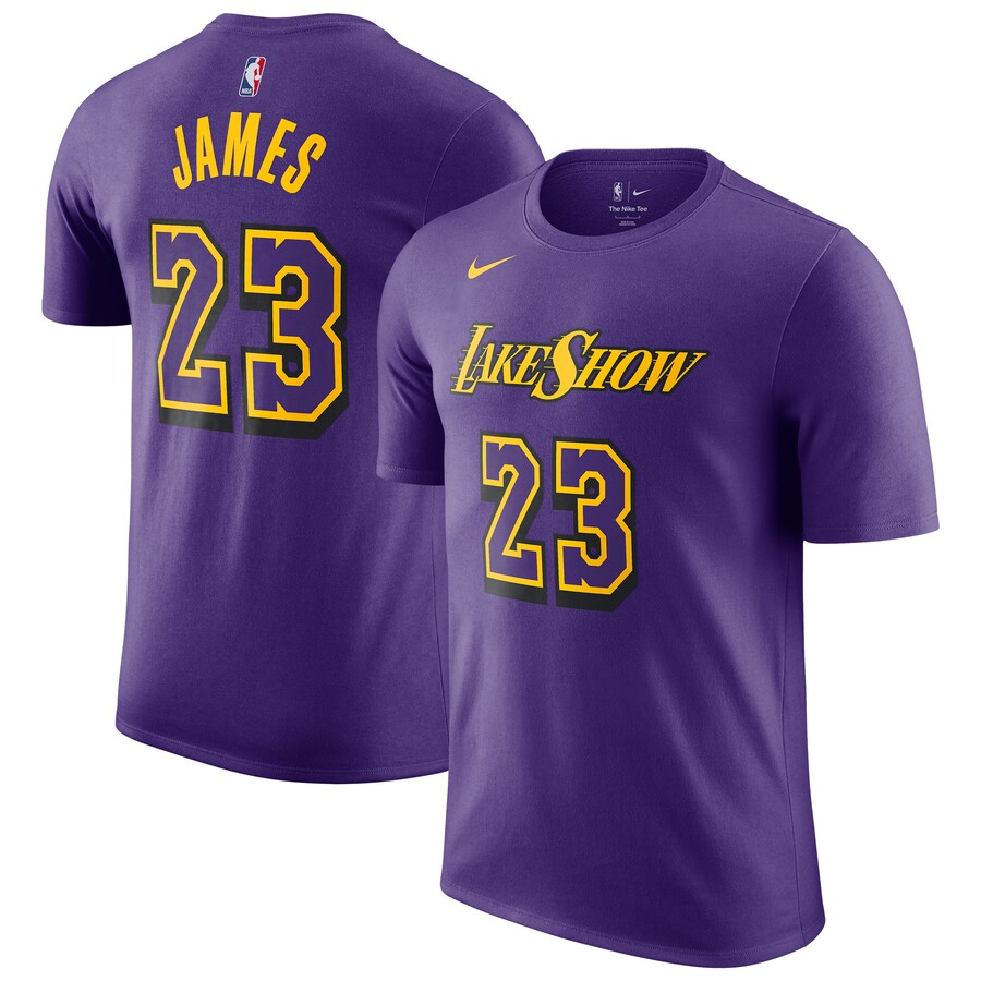 Men's Los Angeles Lakers LeBron James Nike Purple 2024/25 City Edition Name & Number T-Shirt - Puhuasuan
