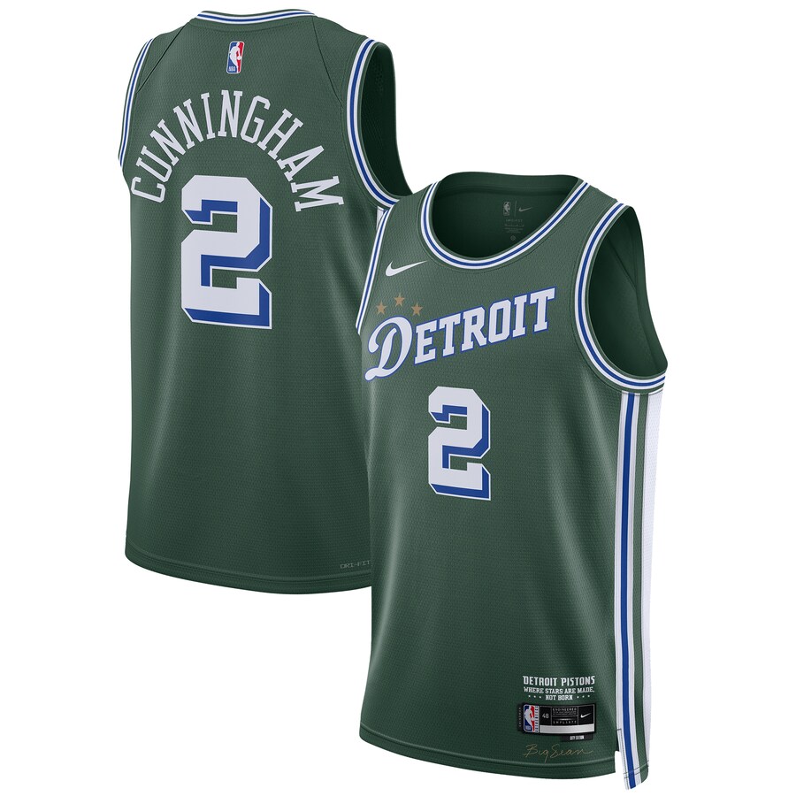 Unisex Detroit Pistons Cade Cunningham Nike Green 2022/23 Swingman Jersey - City Edition - Puhuasuan