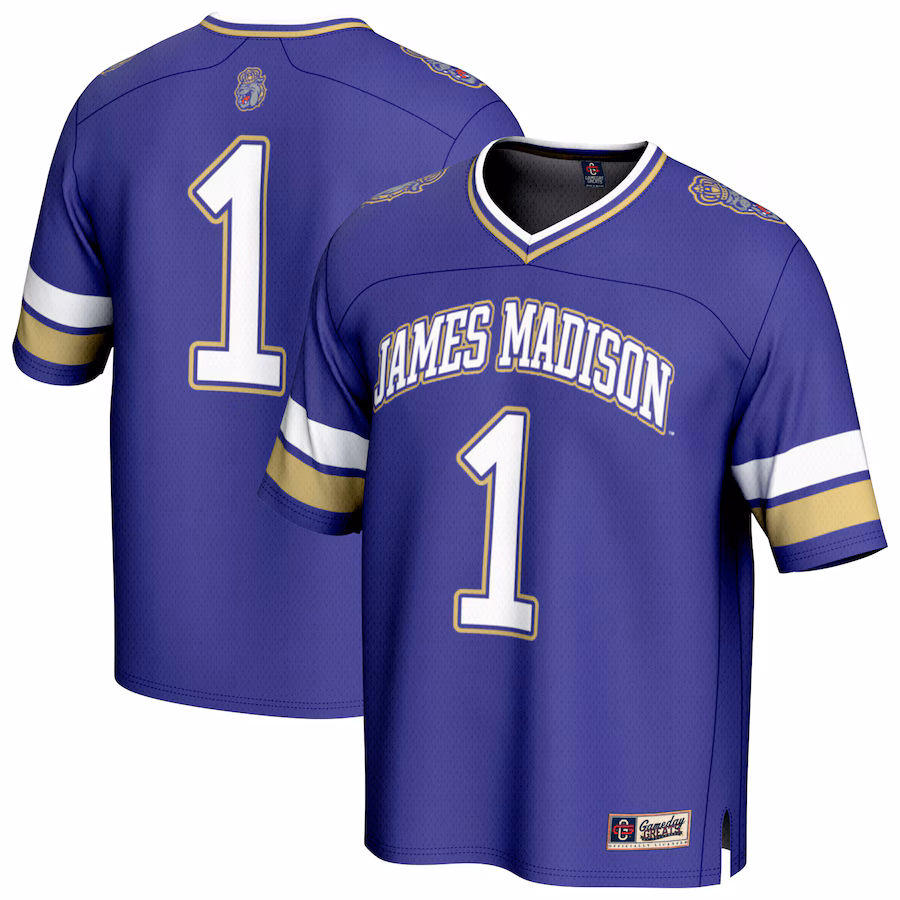 Youth GameDay Greats #1 Purple James Madison Dukes Lightweight Collegiate Football Fashion Jersey - Puhuasuan