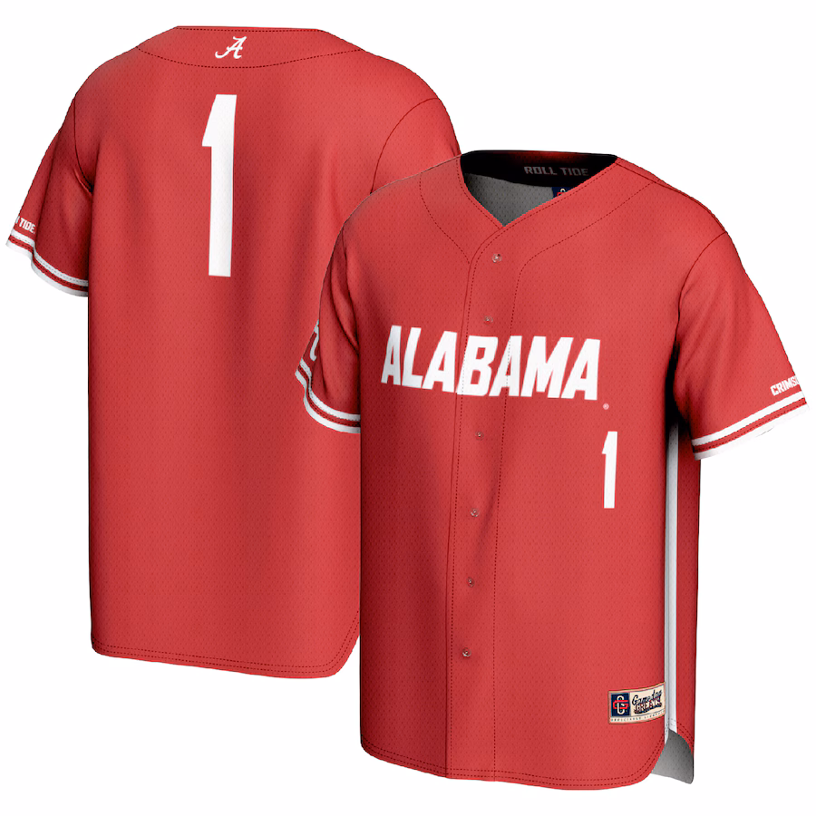 #1 Alabama Crimson Tide GameDay Greats Lightweight Baseball Fashion Jersey - Crimson - Puhuasuan