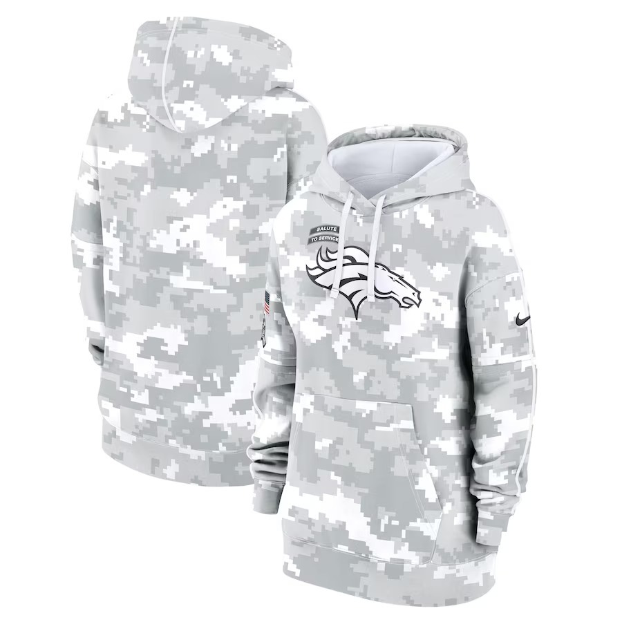 Women's Denver Broncos Nike Arctic Camo 2024 Salute To Service Club Fleece Pullover Hoodie - Puhuasuan