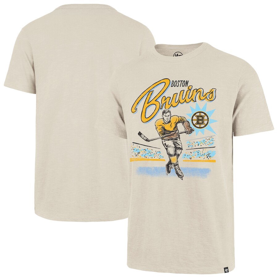 Men's Boston Bruins '47 Natural Hockey Player Golden Age Scrum T-Shirt - Puhuasuan