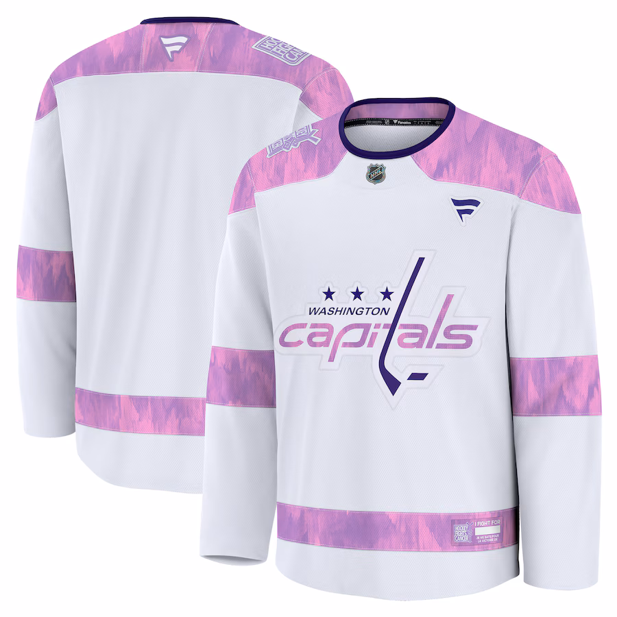 Men's Washington Capitals Fanatics White 2024 Hockey Fights Cancer Practice Jersey - Puhuasuan