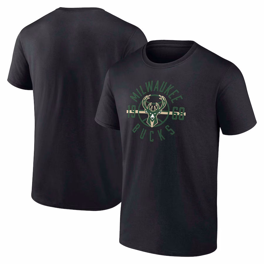 Men's Milwaukee Bucks  Fanatics Black Team T-Shirt - Puhuasuan