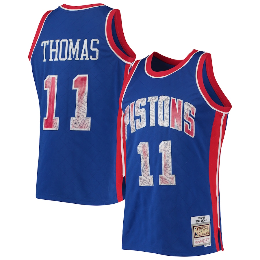 Men's Detroit Pistons Isiah Thomas Mitchell & Ness Blue 1988/89 Hardwood Classics NBA 75th Anniversary Diamond Swingman Jersey - Puhuasuan