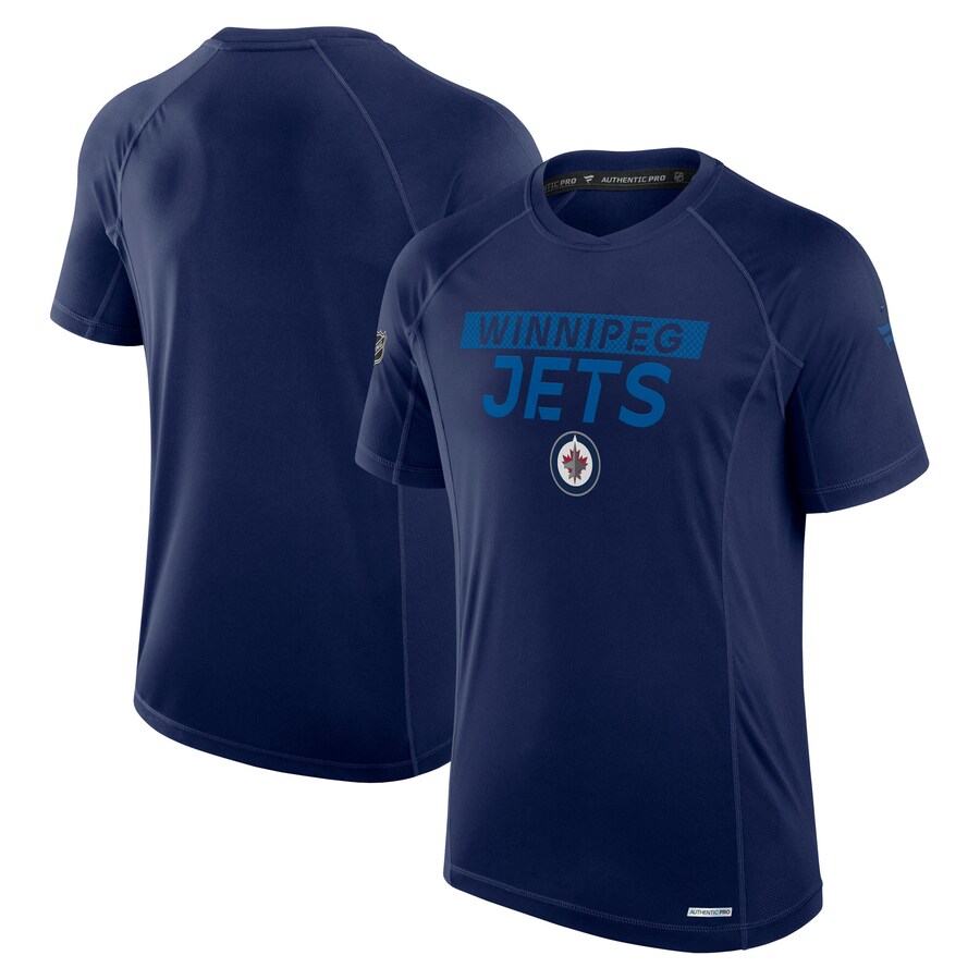 Men's Winnipeg Jets Fanatics Navy Authentic Pro Rink Tech T-Shirt - Puhuasuan