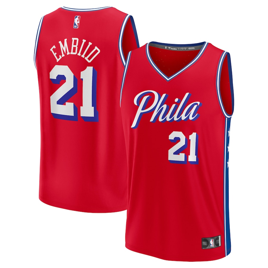Men's Philadelphia 76ers Joel Embiid Fanatics Red Fast Break Replica Player Jersey - Statement Edition - Puhuasuan