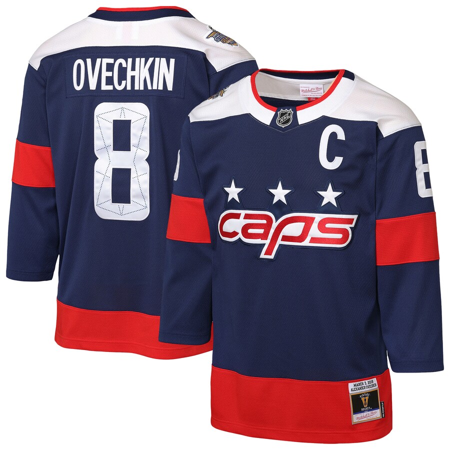 Youth Washington Capitals Alexander Ovechkin Mitchell & Ness Navy 2018 NHL Stadium Series Power Play 2.0 Player Jersey - Puhuasuan