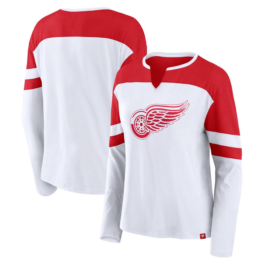 Women's Detroit Red Wings Fanatics White/Athletic Red 2025 NHL Stadium Series Frozen Long Sleeve Notch Neck T-Shirt - Puhuasuan