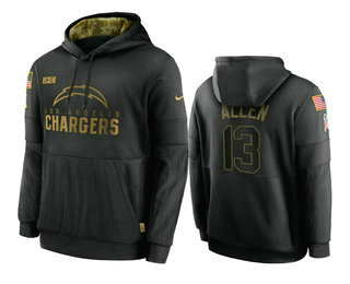 Men's Los Angeles Chargers #13 Keenan Allen Black 2020 Salute To Service Sideline Performance Pullover Hoodie - Puhuasuan