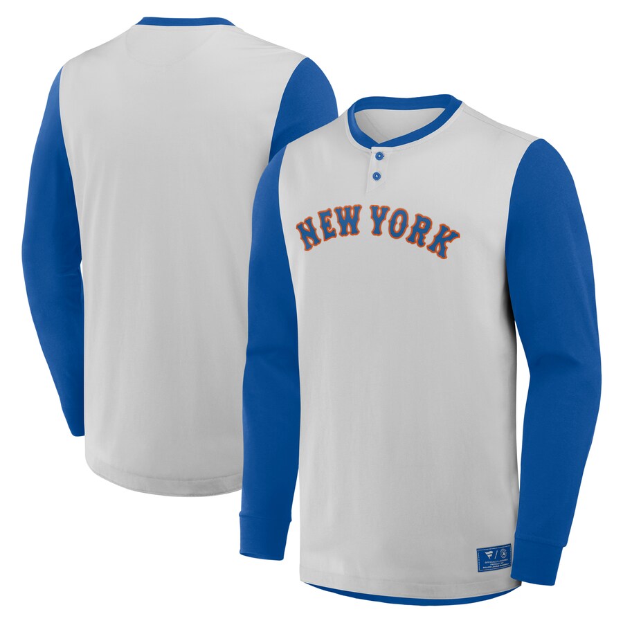 Men's New York Mets Fanatics Gray/Royal Clubhouse Long Sleeve Henley Shirt - Puhuasuan
