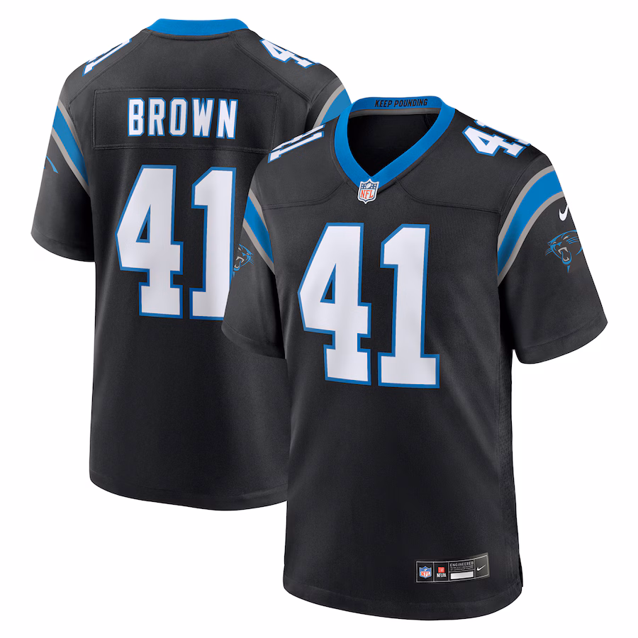 Men's Carolina Panthers Spencer Brown Nike Black Team Game Jersey - Puhuasuan