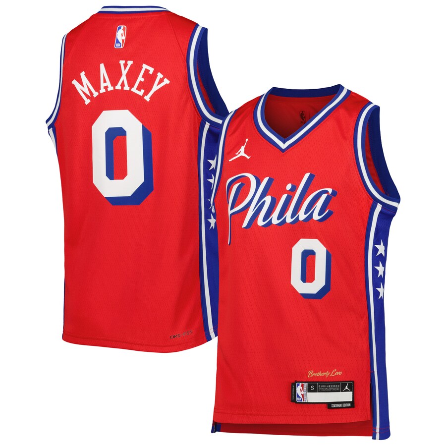 Youth Philadelphia 76ers Tyrese Maxey Jordan Brand Red Swingman Jersey - Statement Edition - Puhuasuan