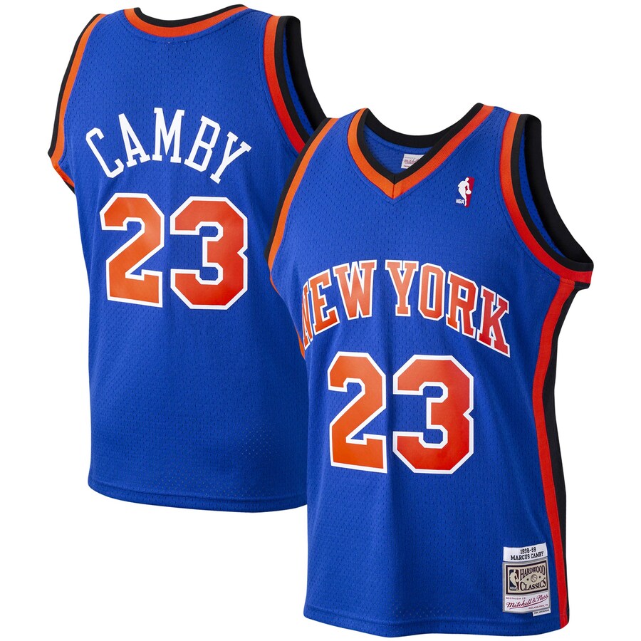 Men's New York Knicks Marcus Camby Mitchell & Ness Blue 1998/99 Hardwood Classics Swingman Jersey - Puhuasuan