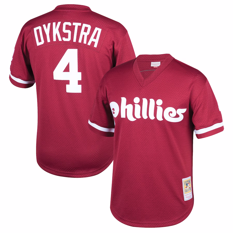 Youth Philadelphia Phillies Lenny Dykstra Mitchell & Ness Burgundy Cooperstown Collection Mesh Batting Practice Jersey - Puhuasuan