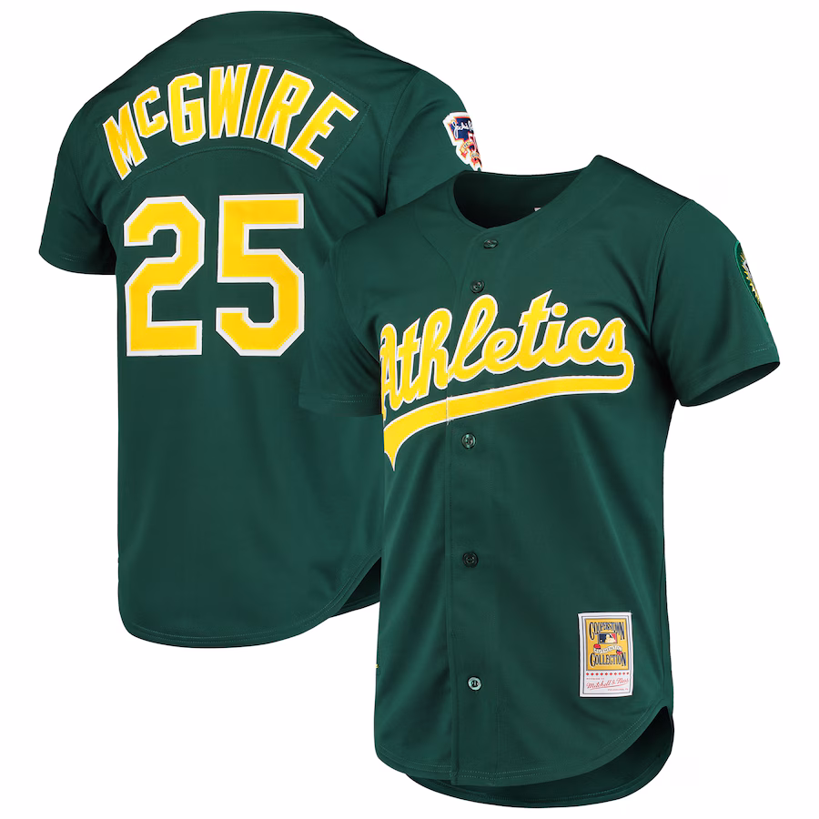 Men's Oakland Athletics Mark McGwire Mitchell & Ness Green 1997 Cooperstown Collection Authentic Jersey - Puhuasuan