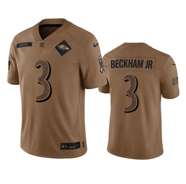 Men's Baltimore Ravens #3 Odell Beckham Jr. 2023 Brown Salute To Service Limited Football Stitched Jersey - Puhuasuan