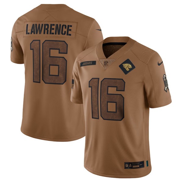 Men's Jacksonville Jaguars #16 Trevor Lawrence 2023 Brown Salute To Service Vapor Untouchable Limited Football Stitched Jersey - Puhuasuan