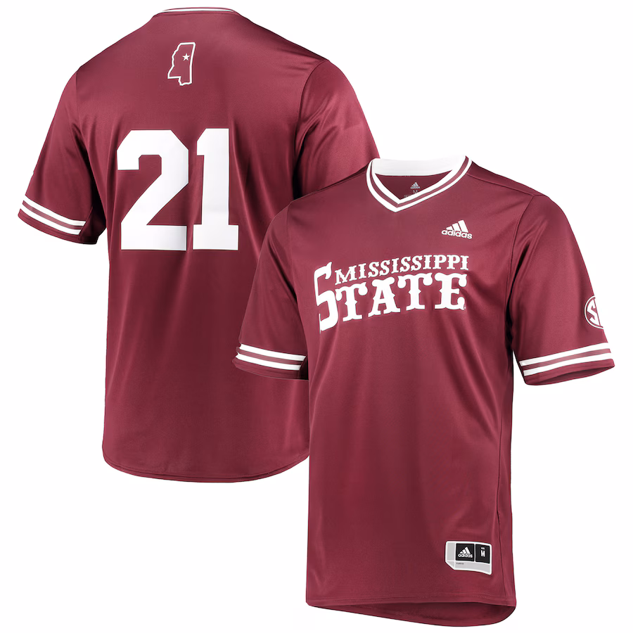 Men's adidas Maroon Mississippi State Bulldogs Replica V-Neck Baseball Jersey - Puhuasuan
