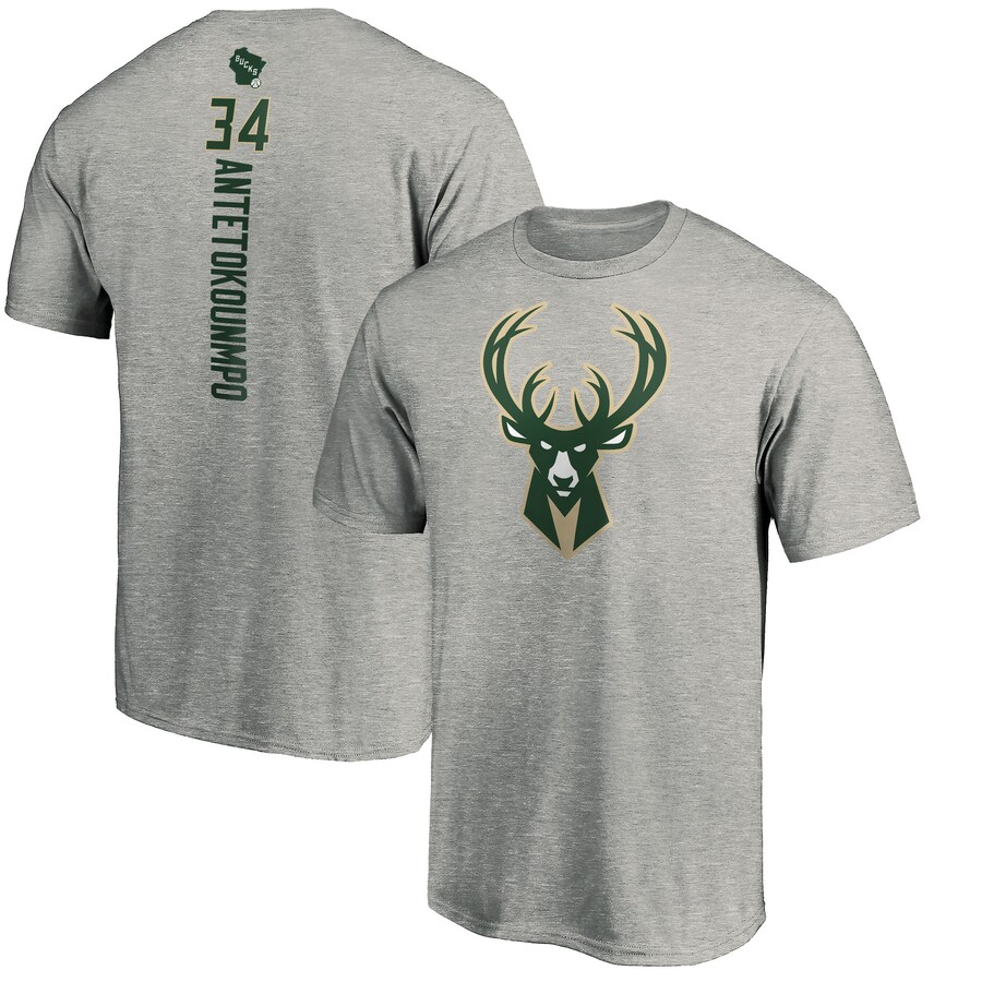 Men's Milwaukee Bucks Giannis Antetokounmpo Heathered Gray Playmaker Name & Number Team T-Shirt - Puhuasuan