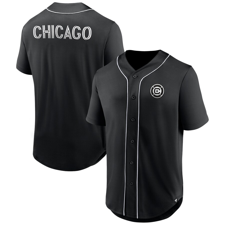 Men's Chicago Fire Fanatics Black Third Period Fashion Baseball Button-Up Jersey - Puhuasuan