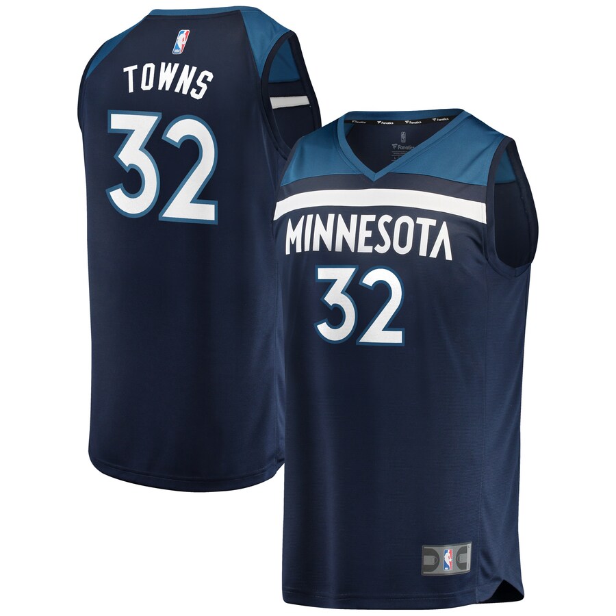 Men's Minnesota Timberwolves Karl-Anthony Towns Fanatics Navy Fast Break Replica Player Jersey - Icon Edition - Puhuasuan