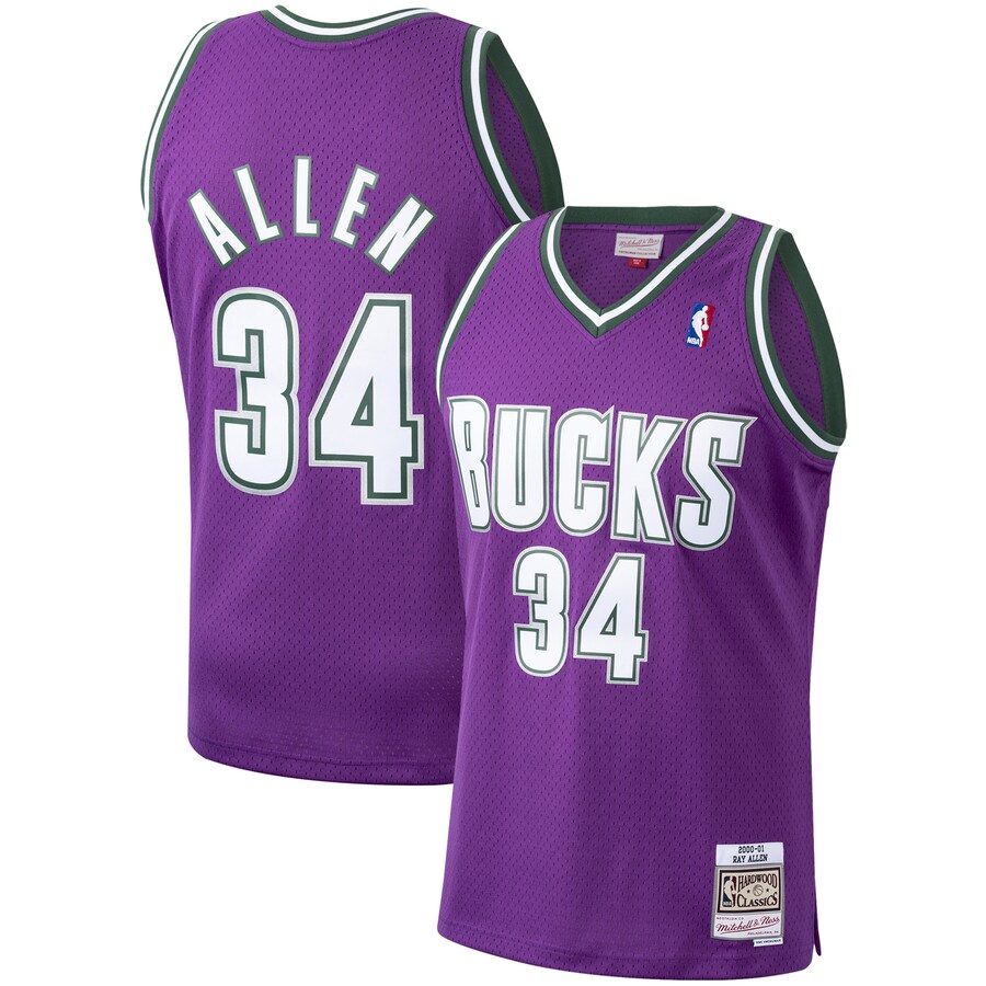 Men's Milwaukee Bucks Ray Allen Mitchell & Ness Purple 2000/01 Hardwood Classics Swingman Jersey - Puhuasuan