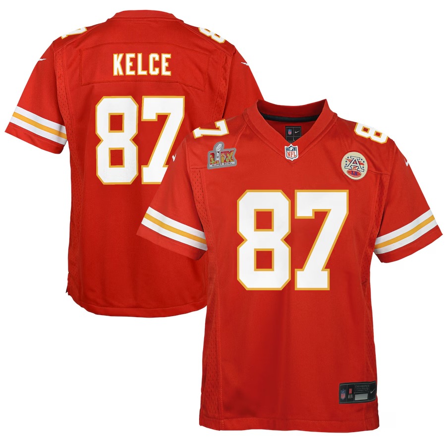 Youth Kansas City Chiefs Travis Kelce Nike Red Super Bowl LIX Game Player Jersey - Puhuasuan