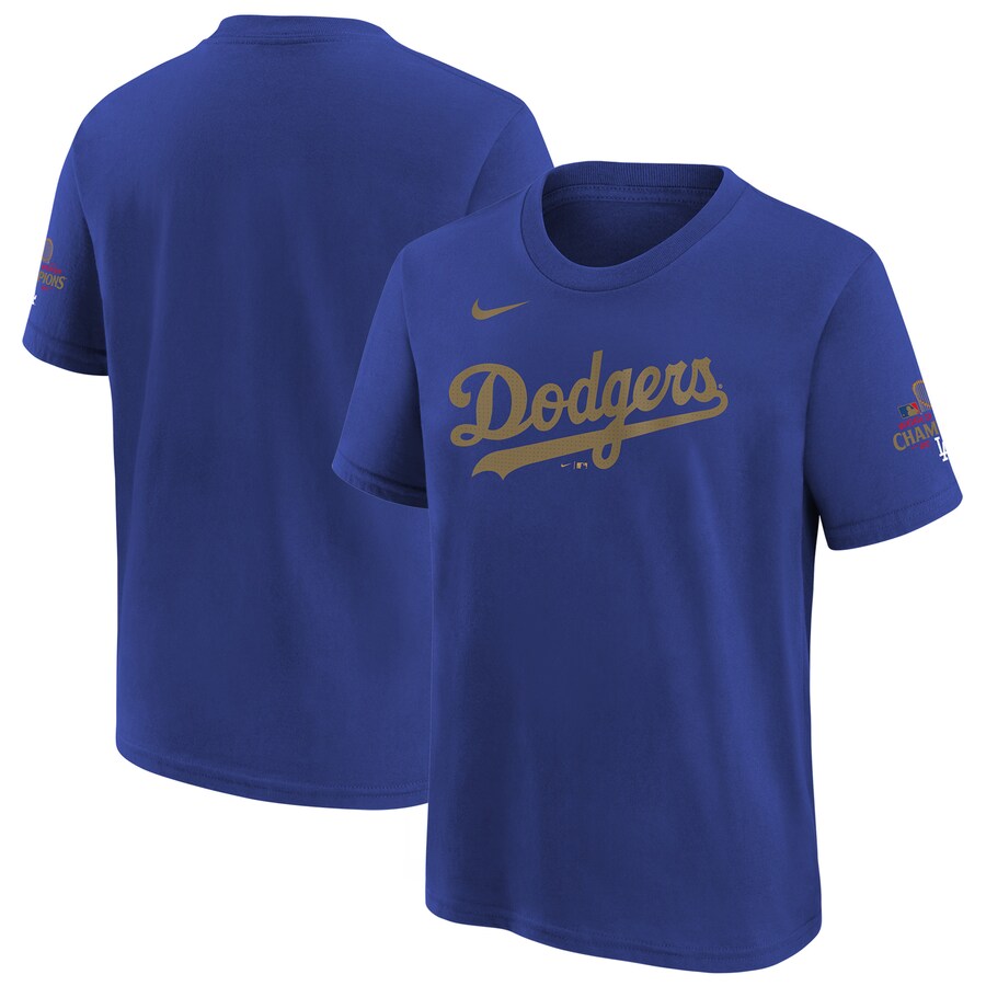 Youth Los Angeles Dodgers Nike Royal 2025 Gold Collection Wordmark T-Shirt - Puhuasuan
