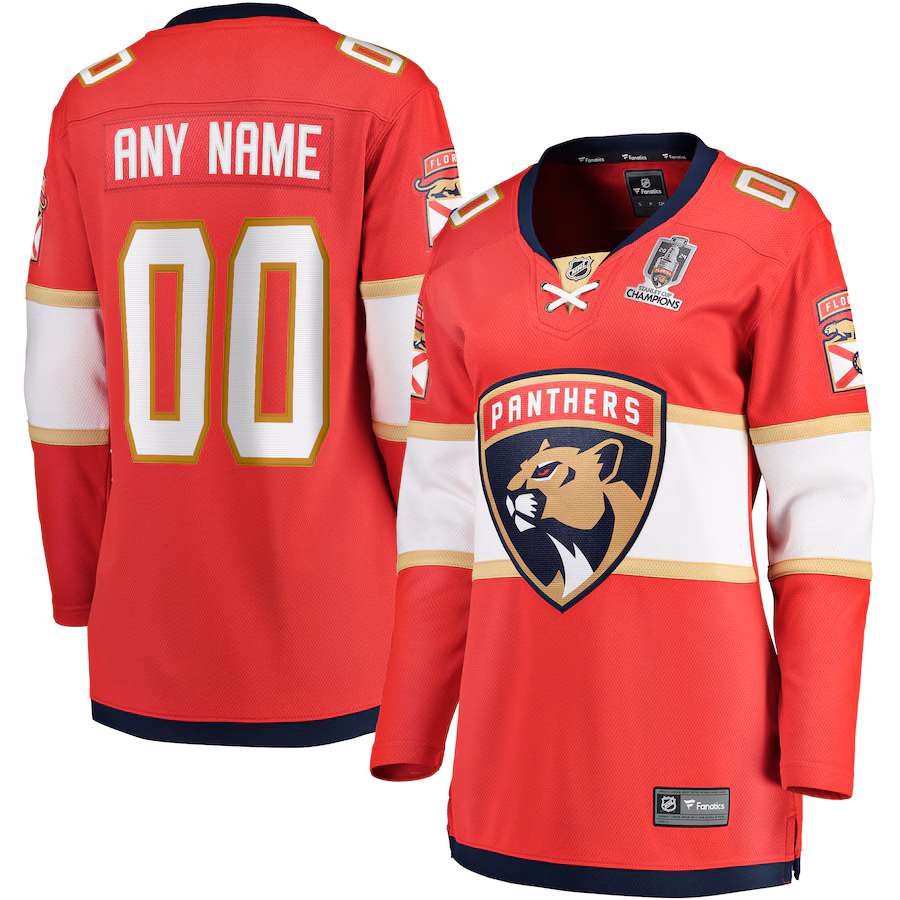 Women's Florida Panthers Fanatics Red Home 2024 Stanley Cup Champions Breakaway Custom Jersey - Puhuasuan