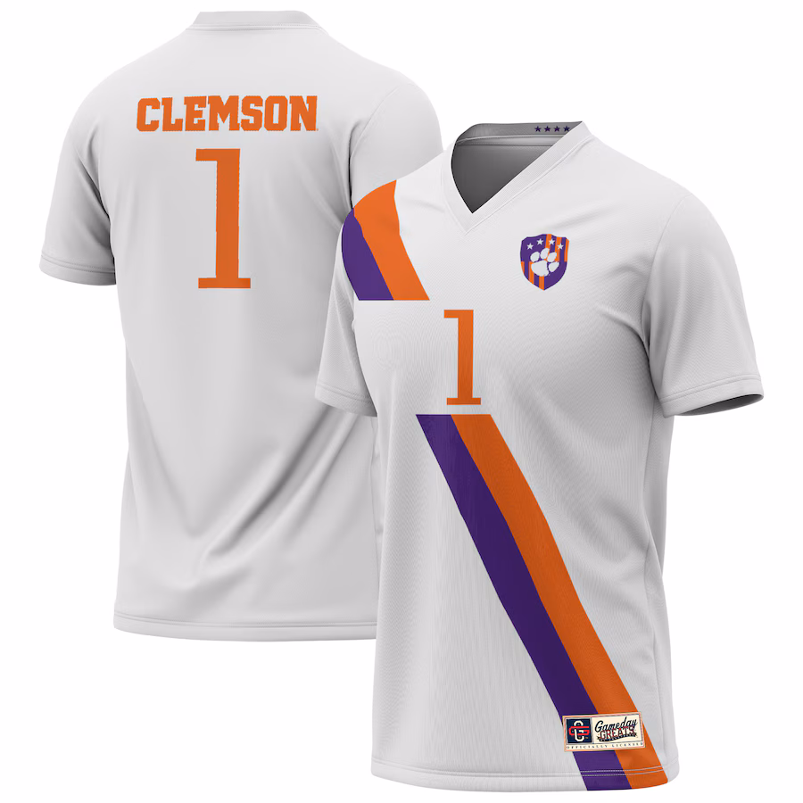 Unisex GameDay Greats #1 White Clemson Tigers Lightweight Collegiate Soccer Fashion Jersey - Puhuasuan