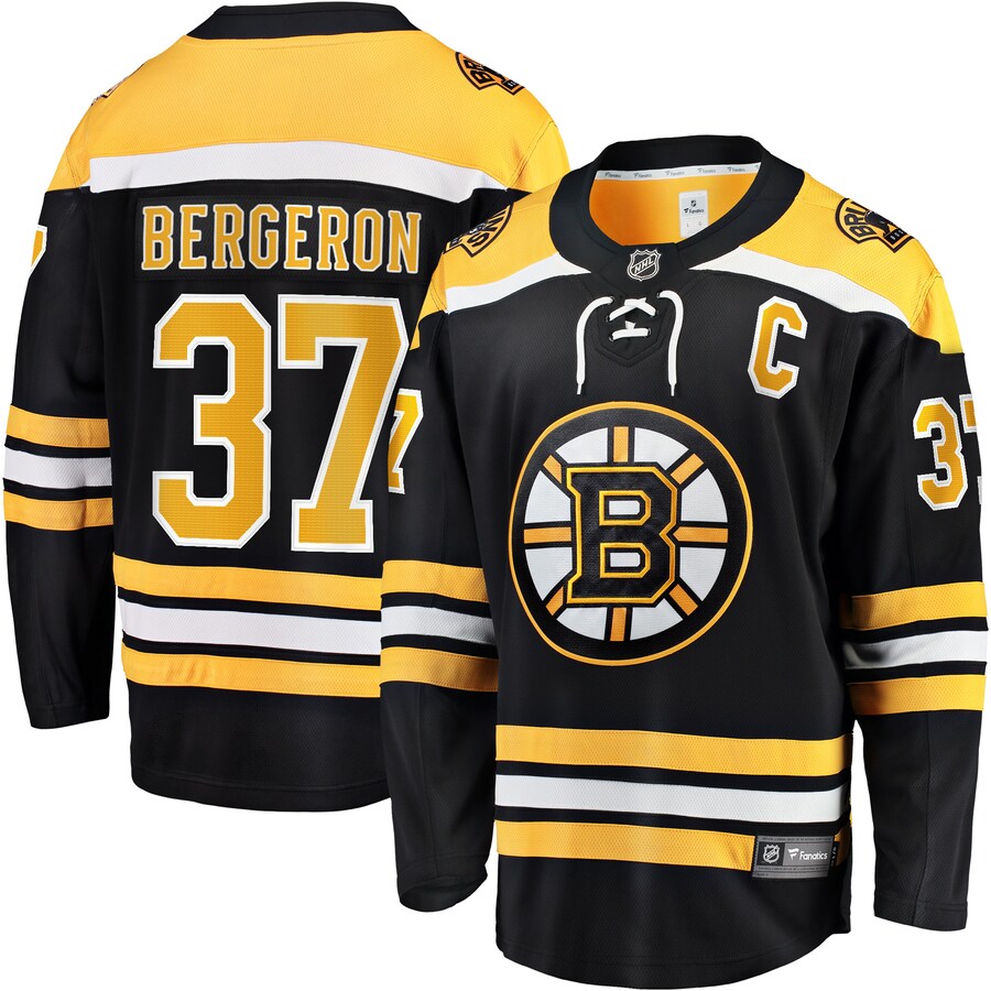 Men's Boston Bruins Patrice Bergeron Fanatics Branded Black Captain Patch Home Breakaway Jersey - Puhuasuan