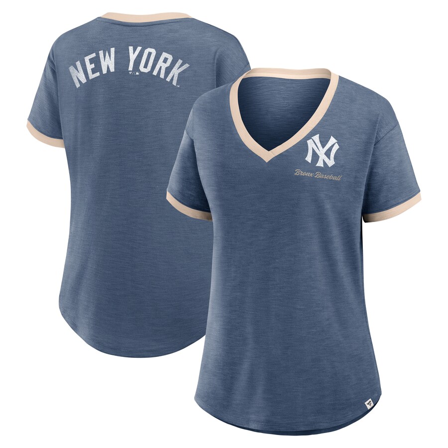 Women's New York Yankees Fanatics Navy Binge Worthy Stadium Slub V-Neck T-Shirt - Puhuasuan