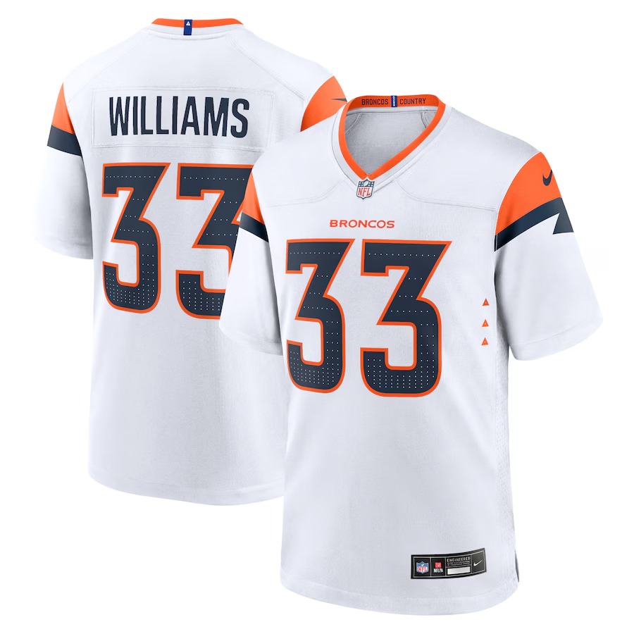 Men's Denver Broncos Javonte Williams Nike White Mile High Collection Game Jersey - Puhuasuan