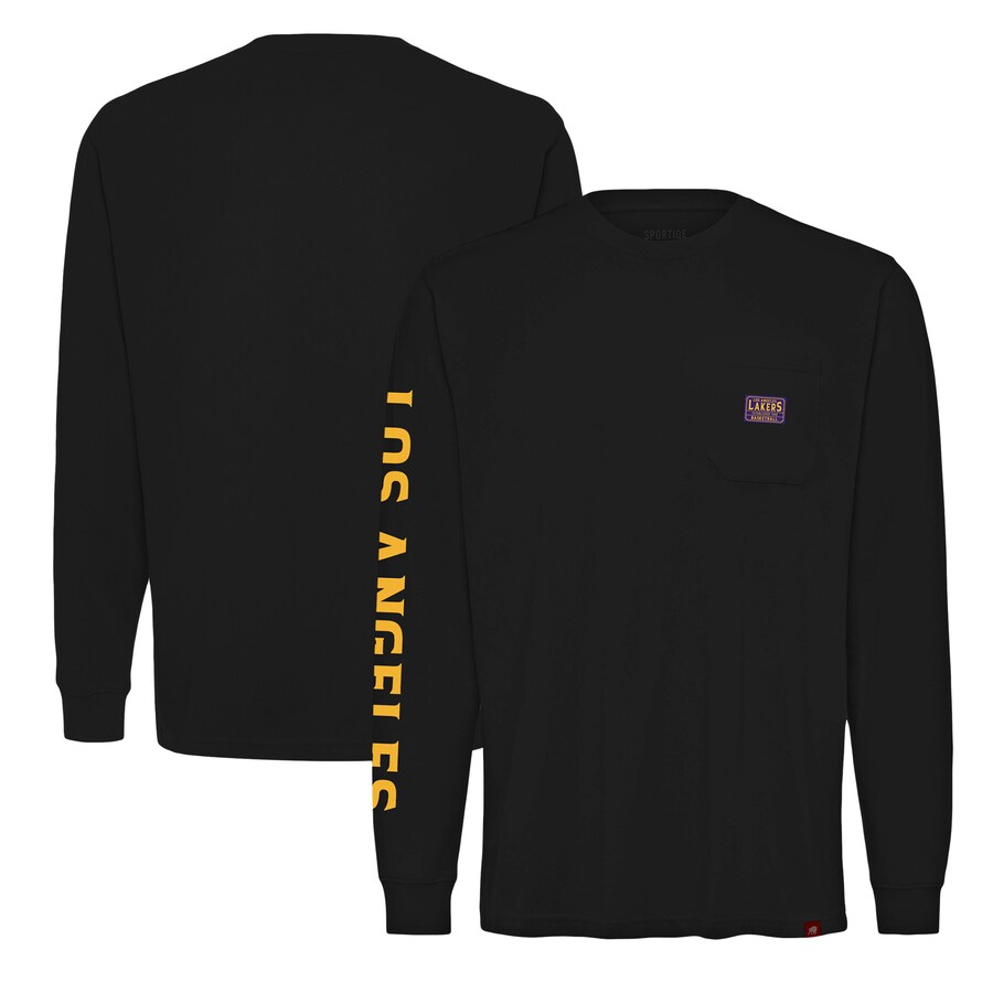 Unisex Los Angeles Lakers Sportiqe Black Wales Heavyweight Pocket Long Sleeve T-Shirt - Puhuasuan