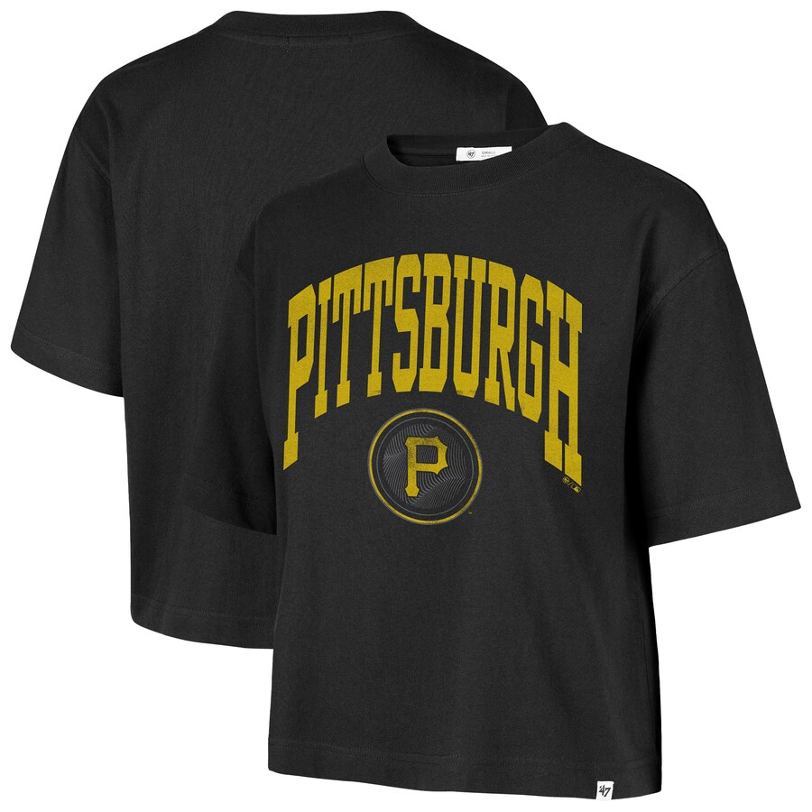 Women's Pittsburgh Pirates '47 Black City Connect Shale Drop Shoulder Cropped T-Shirt - Puhuasuan
