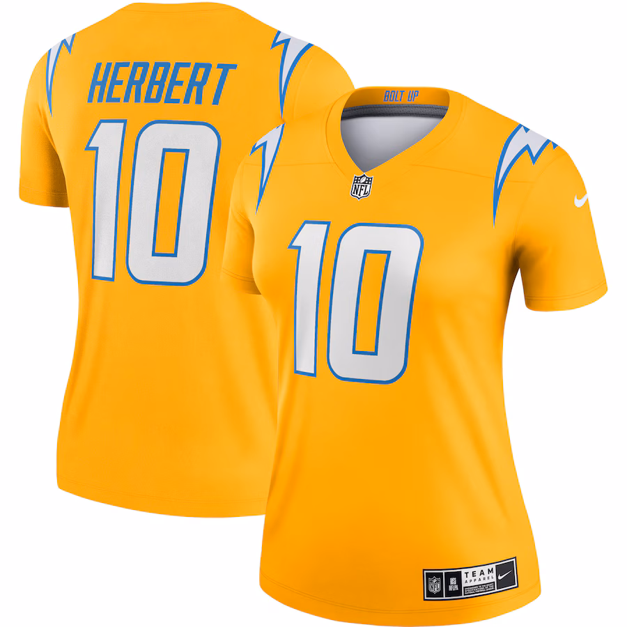 Women's Los Angeles Chargers Justin Herbert Nike Gold Inverted Legend Player Performance Top - Puhuasuan