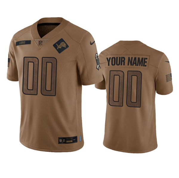 Men's Detroit Lions Active Player Custom 2023 Brown Salute To Service Limited Football Stitched Jersey - Puhuasuan