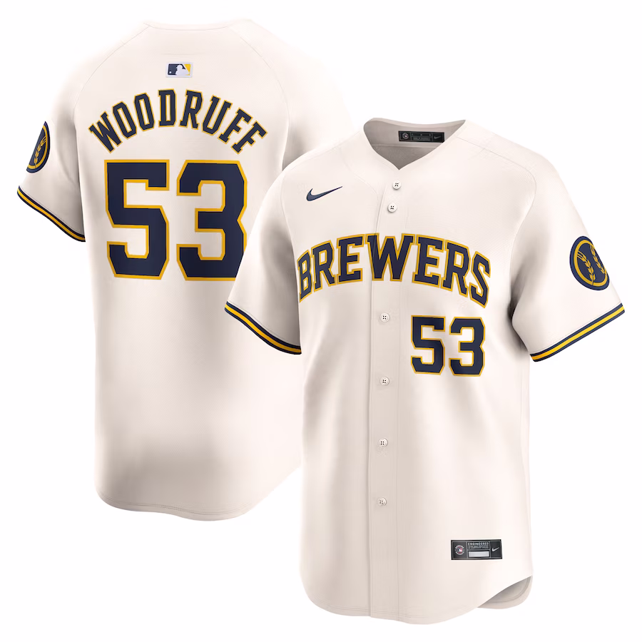 Men's Milwaukee Brewers Brandon Woodruff Nike Cream Home Limited Player Jersey - Puhuasuan