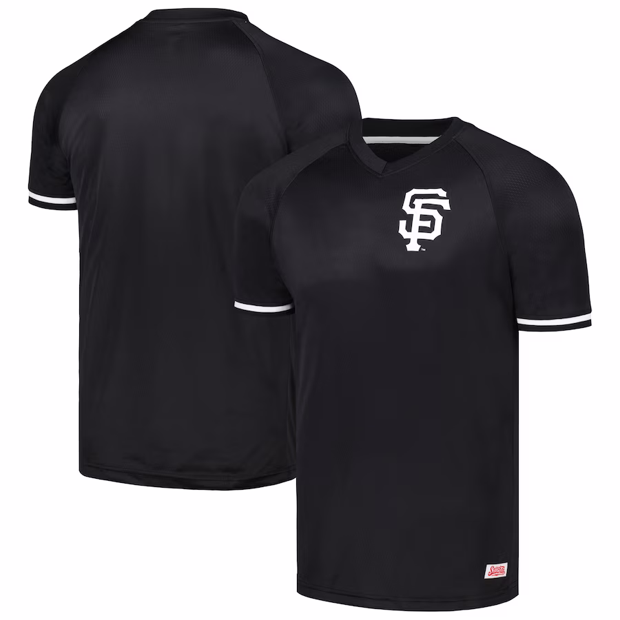 Men's San Francisco Giants Stitches Black Raglan V-Neck Jersey - Puhuasuan