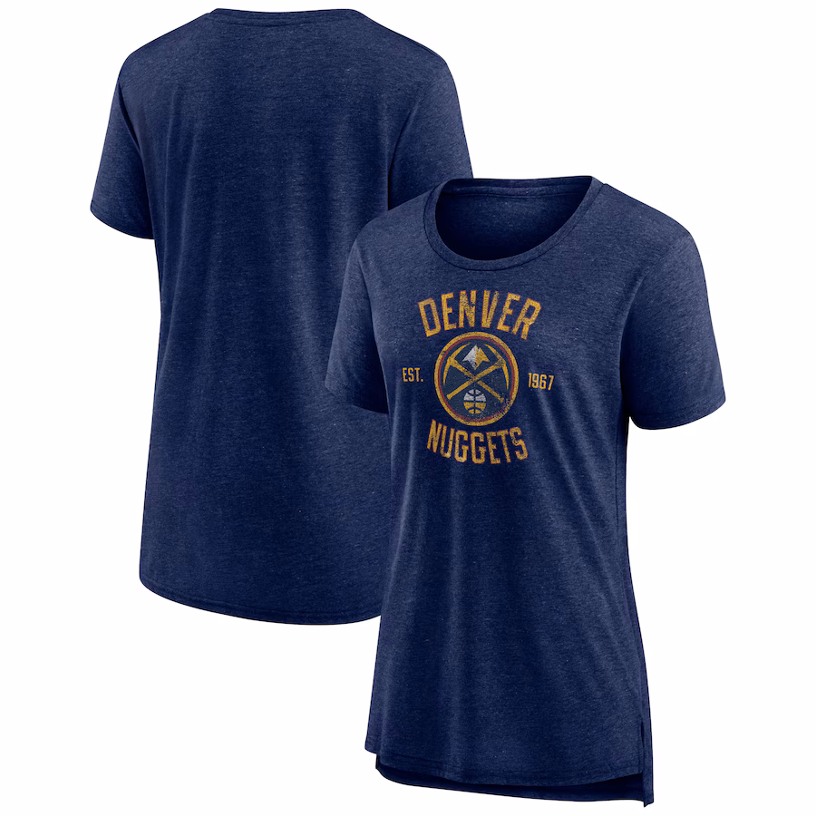 Women's Denver Nuggets Heather Navy Heritage Tri-Blend T-Shirt - Puhuasuan