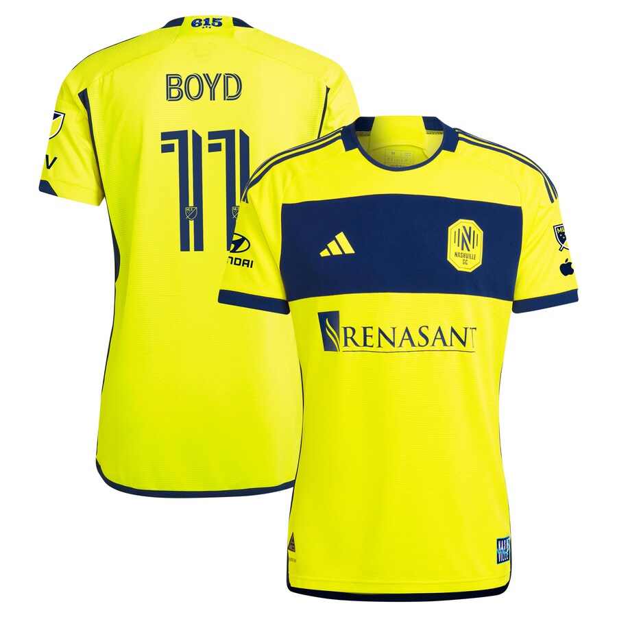 Men's Nashville SC Tyler Boyd adidas Yellow 2024 The 615 Kit Authentic Player Jersey - Puhuasuan