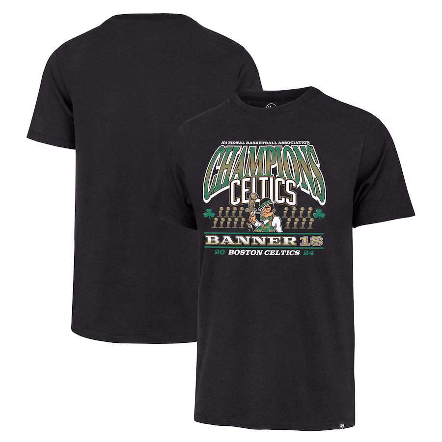 Men's Boston Celtics '47 Black 18-Time NBA Finals Champions Banner Franklin T-Shirt - Puhuasuan