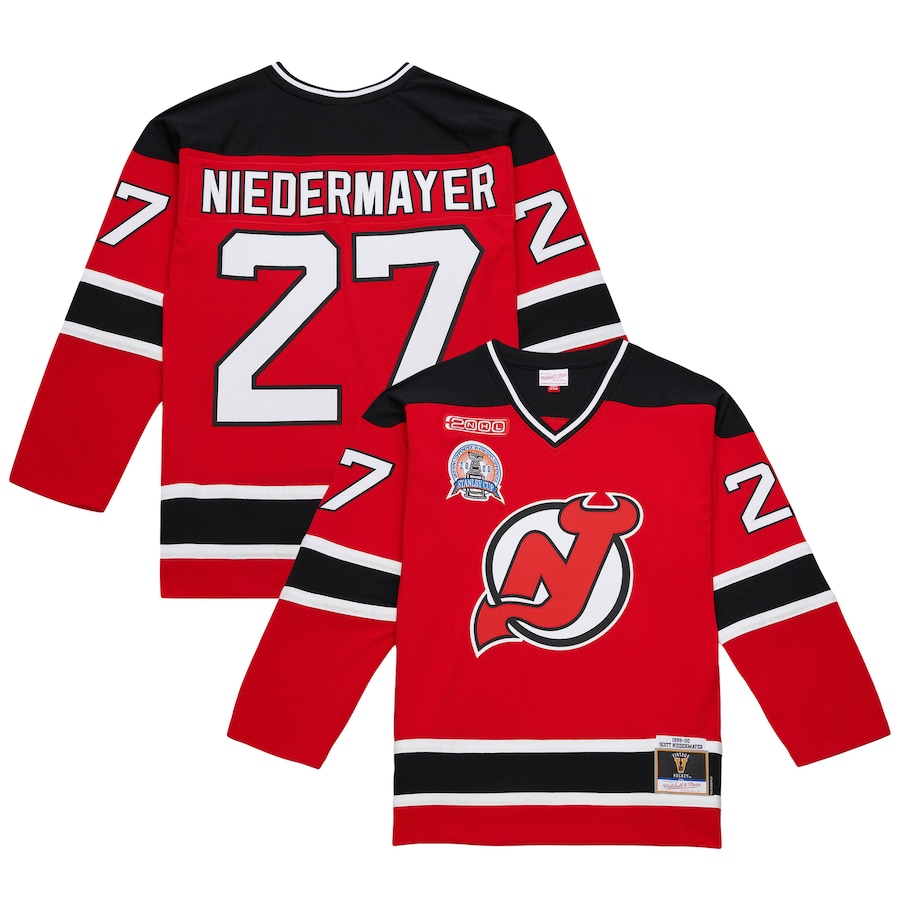 Men's New Jersey Devils Scott Niedermayer Mitchell & Ness Red Big & Tall 1999/00 Blue Line 2.0 Jersey - Puhuasuan