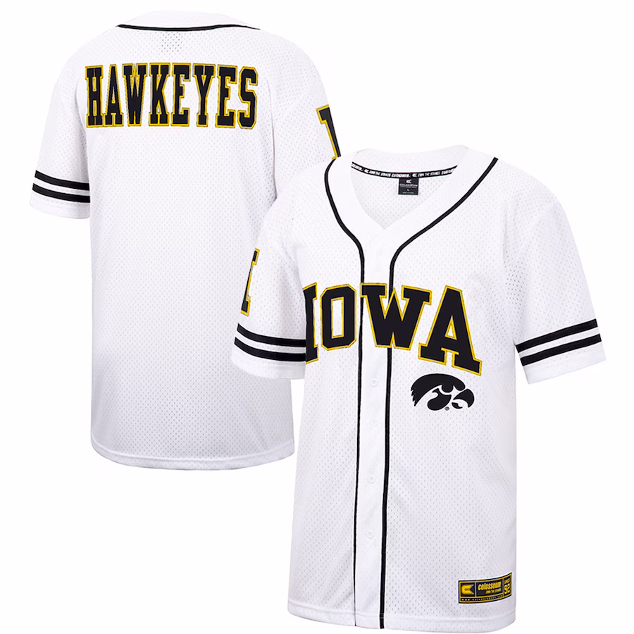 Iowa Hawkeyes Colosseum Free Spirited Mesh Button-Up Baseball Jersey - White - Puhuasuan
